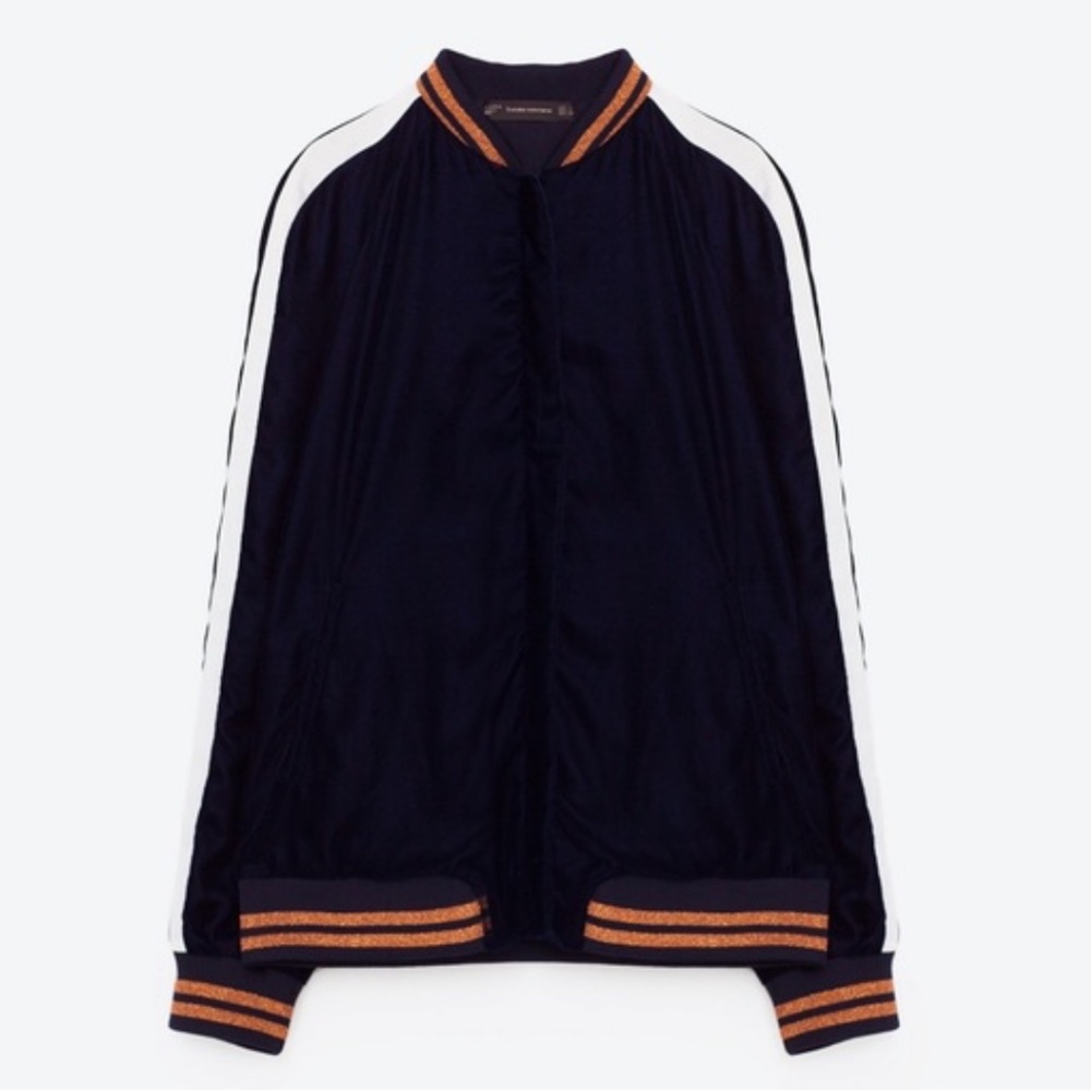 Zara Trafaluc Floral Embroidered Bomber Jacket in Crushed Velvet NWOT - Picture 4 of 9